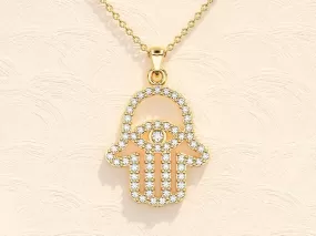 0.31 TCW Round Moissanite Diamond Hamsa Necklace