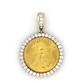 14K Yellow Gold 1/4 Oz Coin Pendant 1.35 Ctw