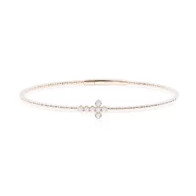 14K YELLOW GOLD DIAMOND CROSS FLEXIBLE BANGLE BRACELET - 0.13CTW