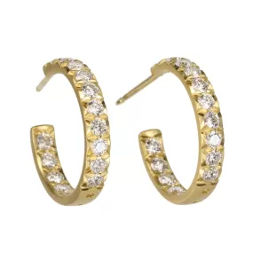 18K Gold and Pave Diamond Hoop Earrings