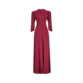 1930s or 1940s Floral Burgundy Crepe Dress