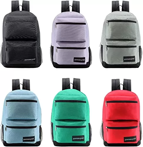 24 Pack of 17" Bungee and Deluxe Wholesale Backpack in Assorted Color and Prints - Bulk Case of 24