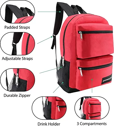 24 Pack of 17" Bungee and Deluxe Wholesale Backpack in Assorted Color and Prints - Bulk Case of 24