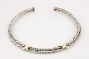 5"David Yurman Silver & 14k Yellow Gold Double Cable Crossover Necklace(93.82g.)