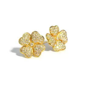 AFJ Diamond Collection - Diamond Pave Flower Stud Earrings, 18k Yellow Gold