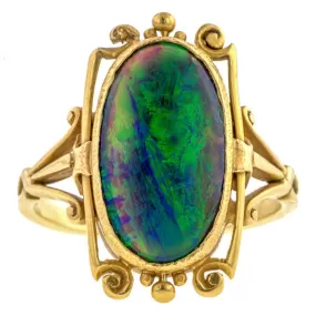 Art Nouveau Black Opal Ring