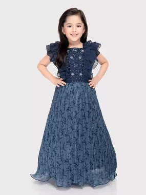 Blue Coloured Imported Gown For Girls\ Fancy Sleeves Concept Gown For Girls