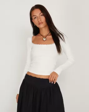 Bovita Long Sleeve Top in Rib White