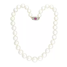 Edwardian South Sea Pearl Necklace with Diamond   Ruby Clasp