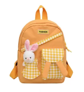 Girls Gingham Rabbit & Letter Patch Decor Functional Backpack 2919