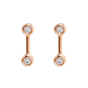 Mini Barbell Diamond Gold Stud Earrings