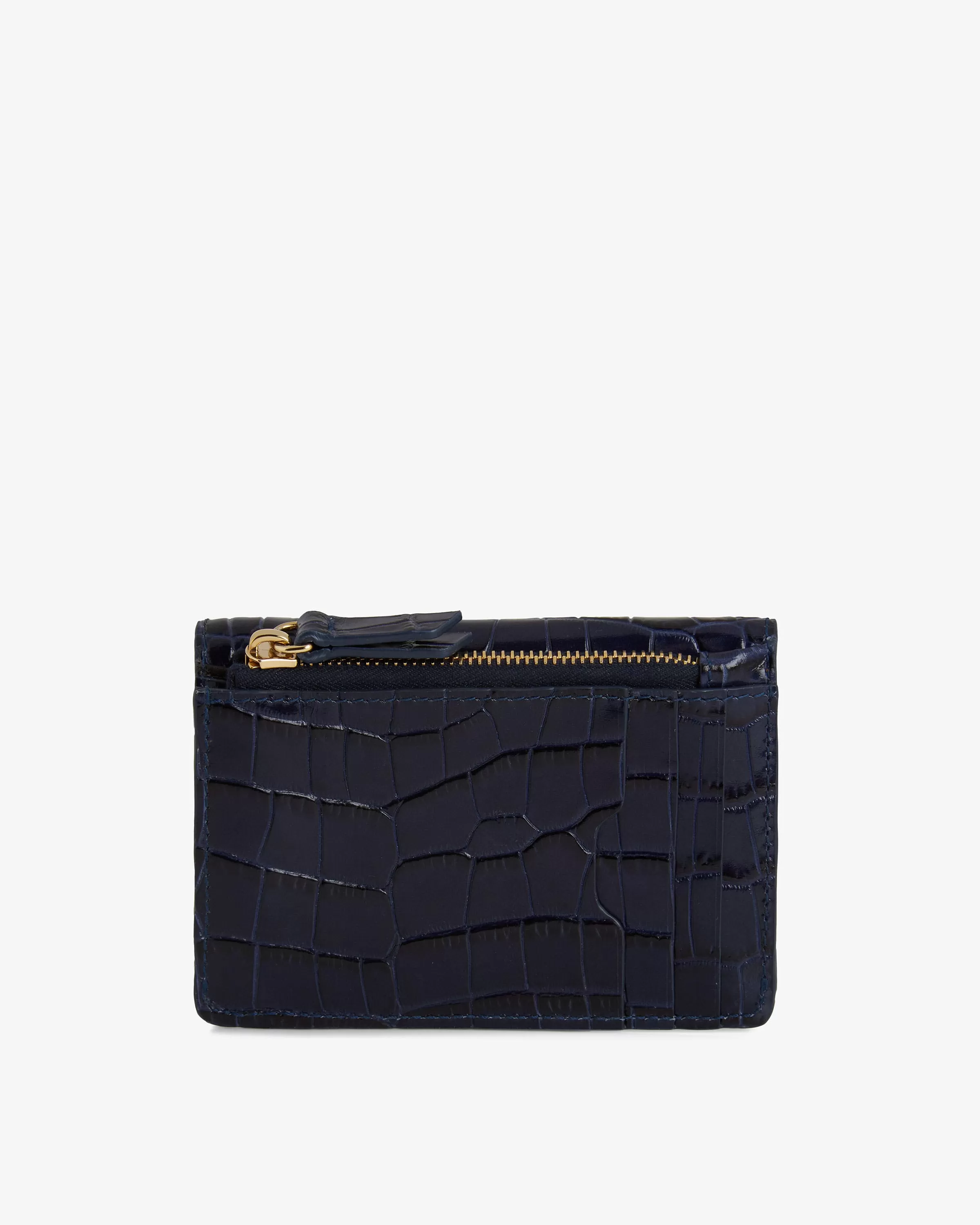 Multrees Compact Wallet - Croc-Embossed Leather Navy