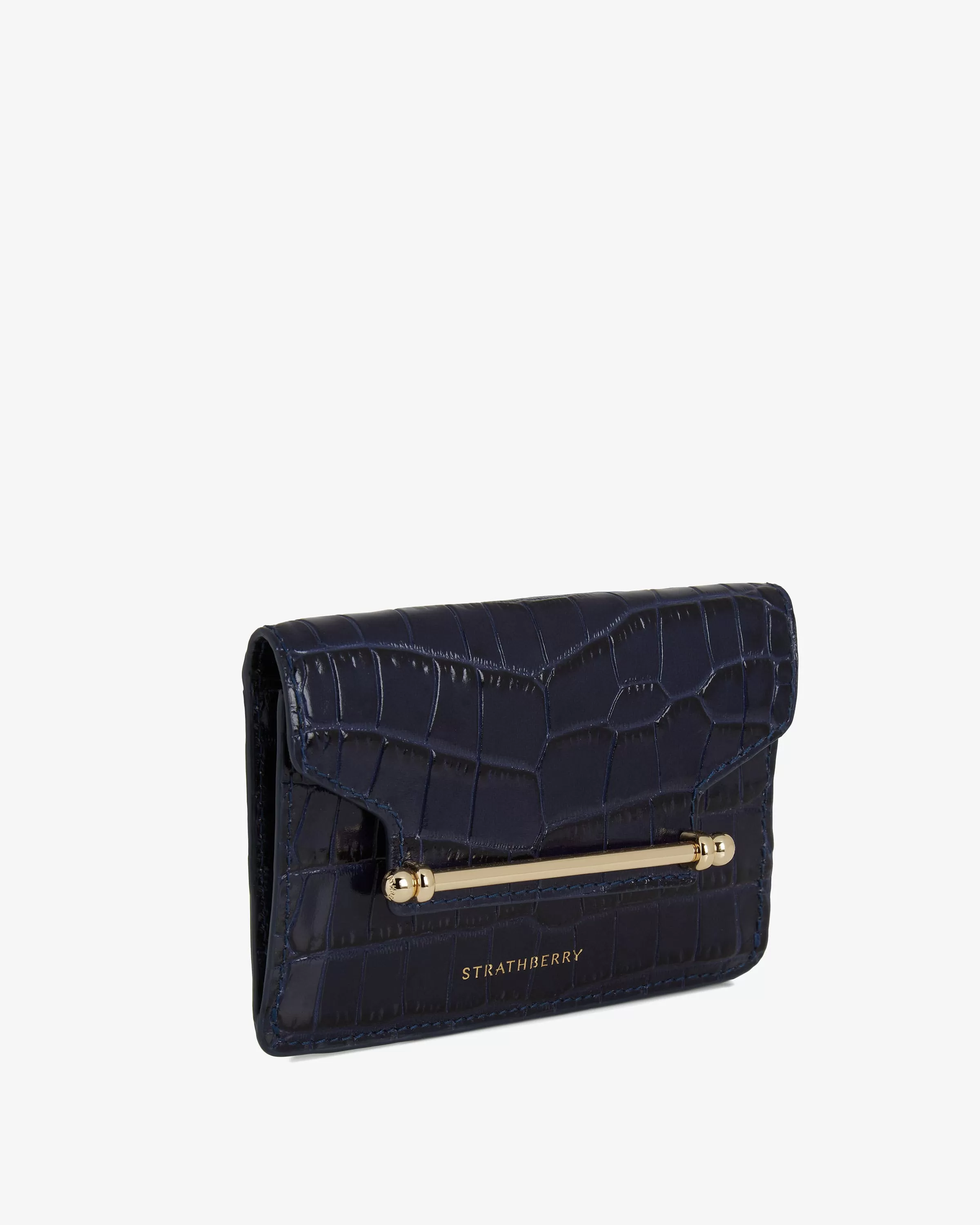 Multrees Compact Wallet - Croc-Embossed Leather Navy