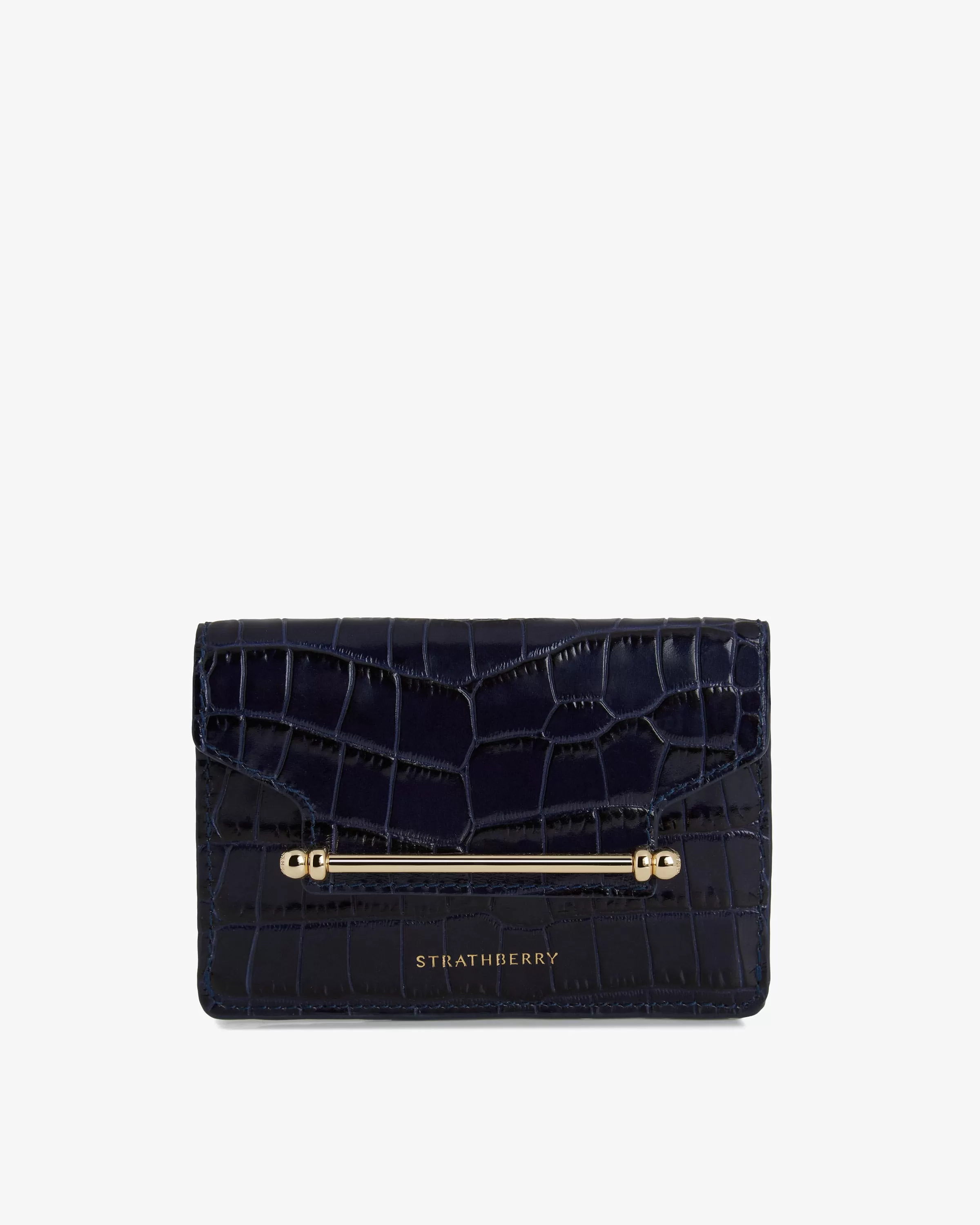 Multrees Compact Wallet - Croc-Embossed Leather Navy