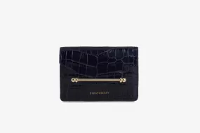 Multrees Compact Wallet - Croc-Embossed Leather Navy