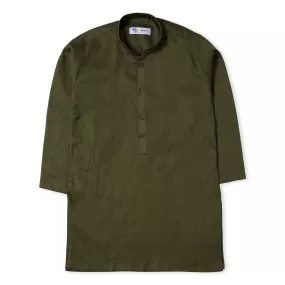 Olive Green Self Print Kurta