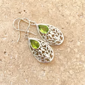 Peridot Teardrop Jali Earrings