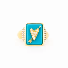 Turquoise & Heart Classic Signet Ring