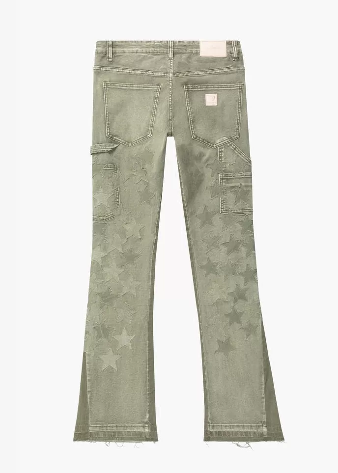 Valabasas “V-Star” Olive Green Stacked Flare Jeans