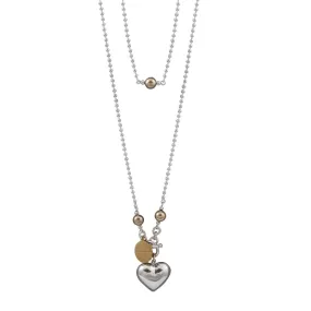 Von Treskow SILVER BALL CHAIN NECKLACE WITH YELLOW GOLD VT PLATE & PUFFY HEART